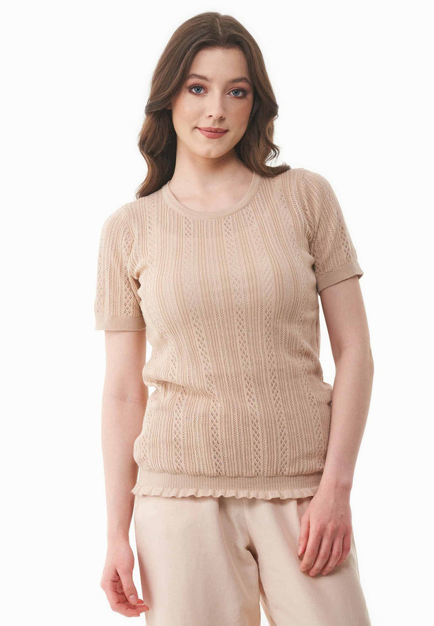 Women's Textured Knit T-Shirt Soft Beige