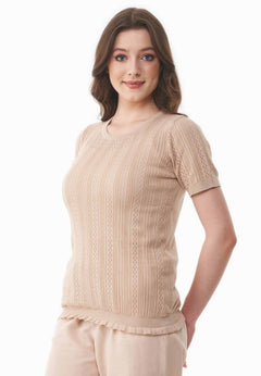 Women's Textured Knit T-Shirt Soft Beige