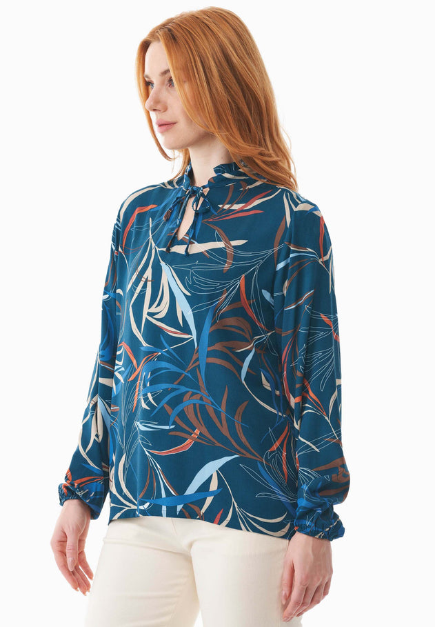 Women's Ruffle Collar Viscose Blouse Winter Leaves