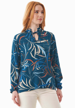 Women's Ruffle Collar Viscose Blouse Winter Leaves