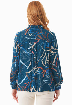 Women's Ruffle Collar Viscose Blouse Winter Leaves