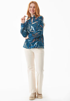 Women's Ruffle Collar Viscose Blouse Winter Leaves