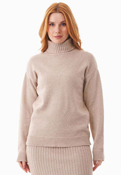 Wool Blend Turtleneck Knit Beige Melange