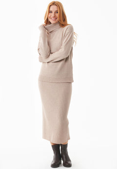 Wool Blend Turtleneck Knit Beige Melange