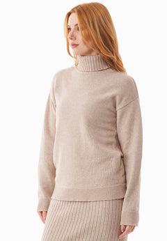 Wool Blend Turtleneck Knit Beige Melange