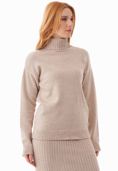 Wool Blend Turtleneck Knit Beige Melange