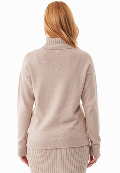 Wool Blend Turtleneck Knit Beige Melange