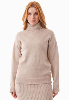 Wool Blend Turtleneck Knit Beige Melange