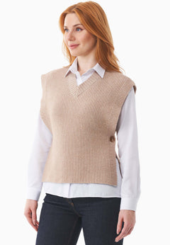 Wool Blend Knitted Vest Beige Melange