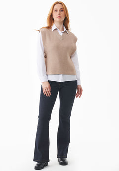 Wool Blend Knitted Vest Beige Melange