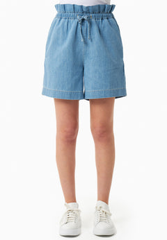 Paper Bag Denim Shorts Light Blue