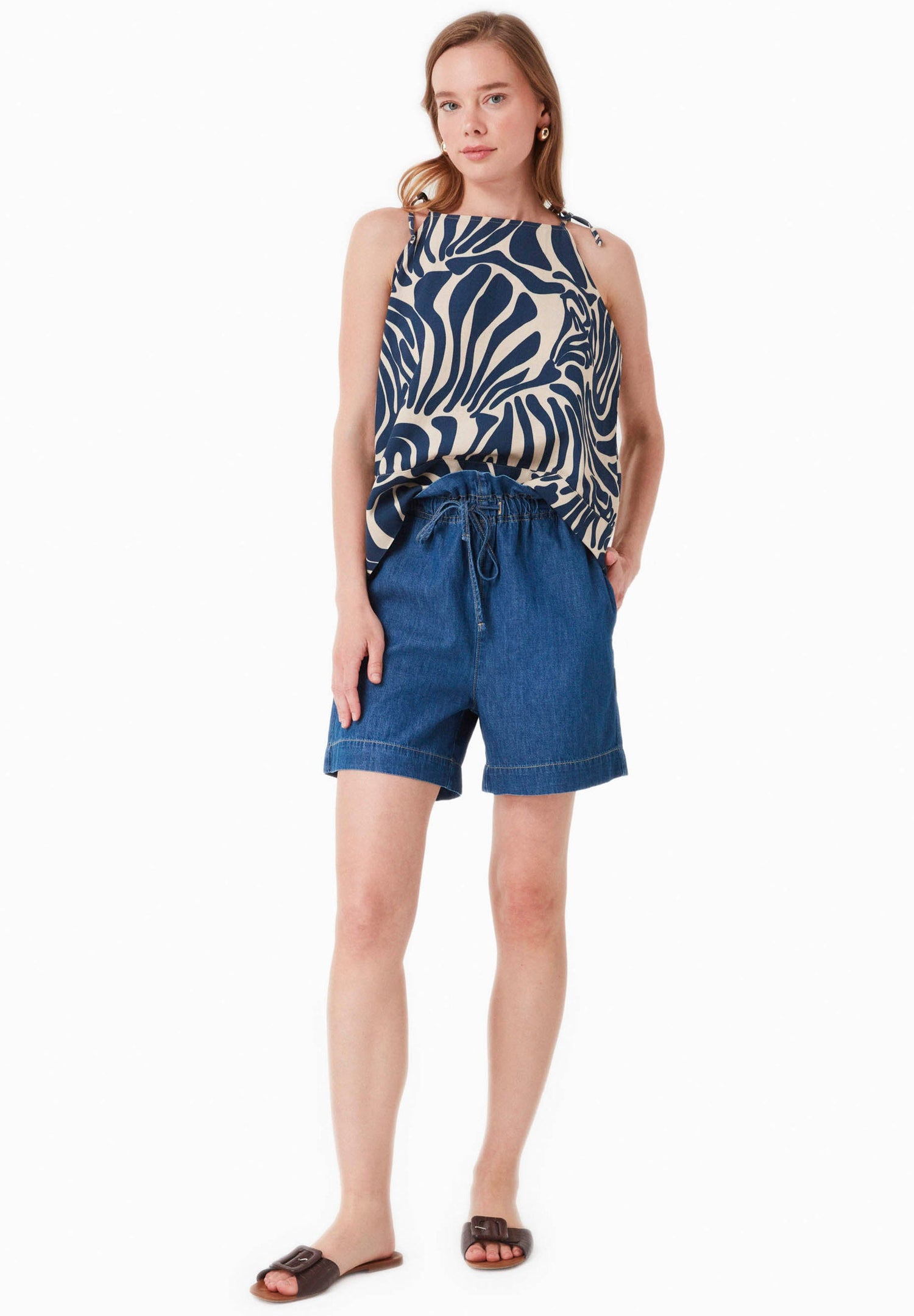 Paper Bag Denim Shorts Medium Blue