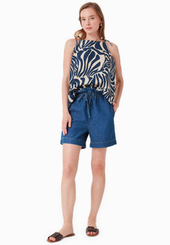 Paper Bag Denim Shorts Medium Blue