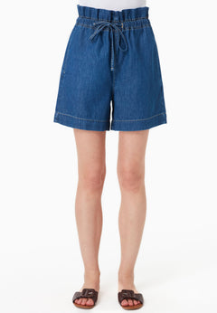 Paper Bag Denim Shorts Medium Blue