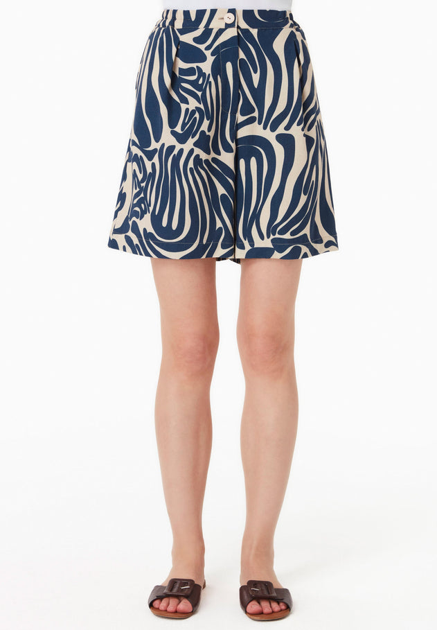Patterned Viscose Blend Shorts Abstract Blue