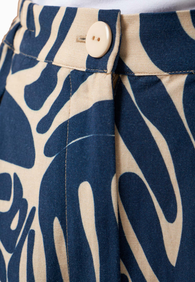 Patterned Viscose Blend Shorts Abstract Blue