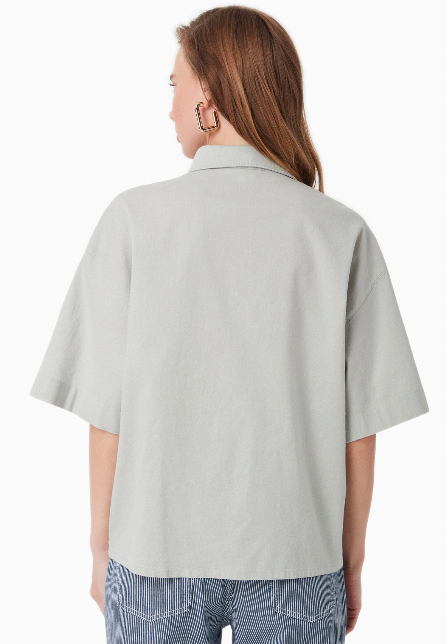 Short Sleeved Linen Blend Button-Up Green Moss