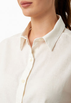 Sleeveless Linen Blend Button-Up Off White