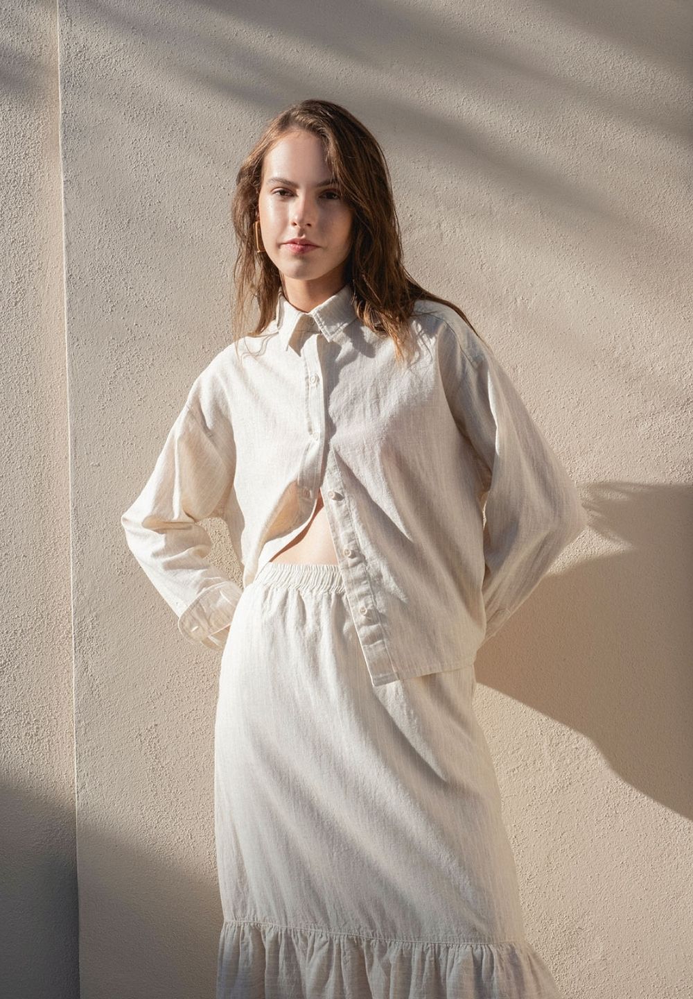 Striped Button-Up Blouse Natural/Off White