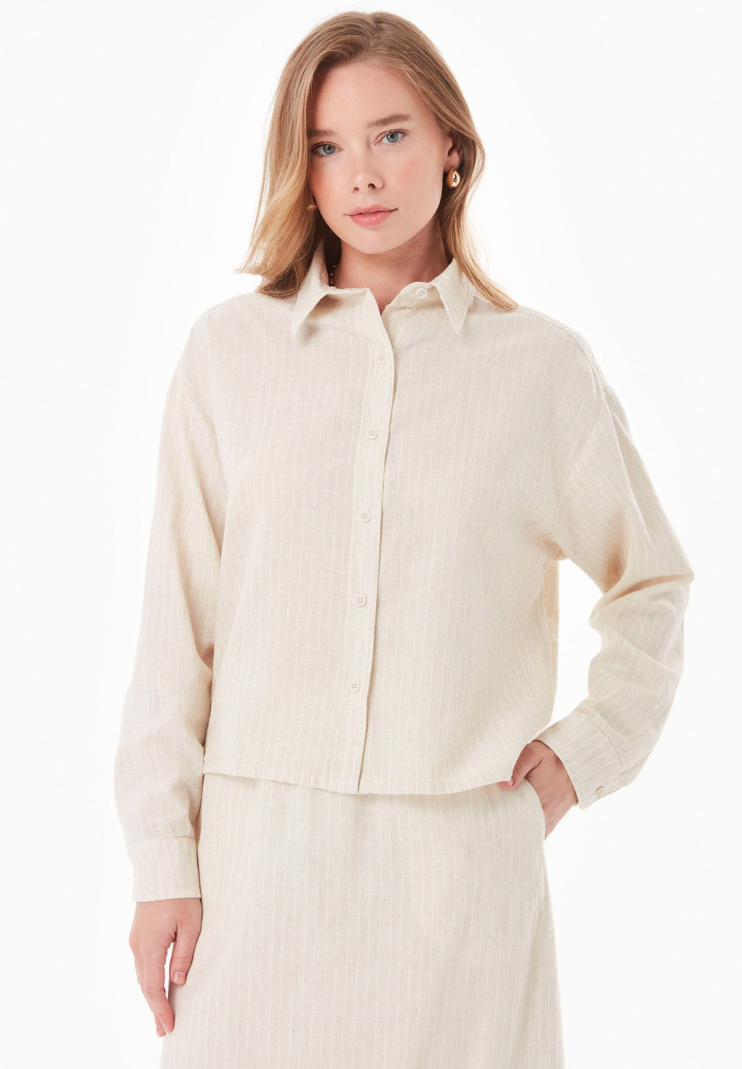 Striped Button-Up Blouse Natural/Off White