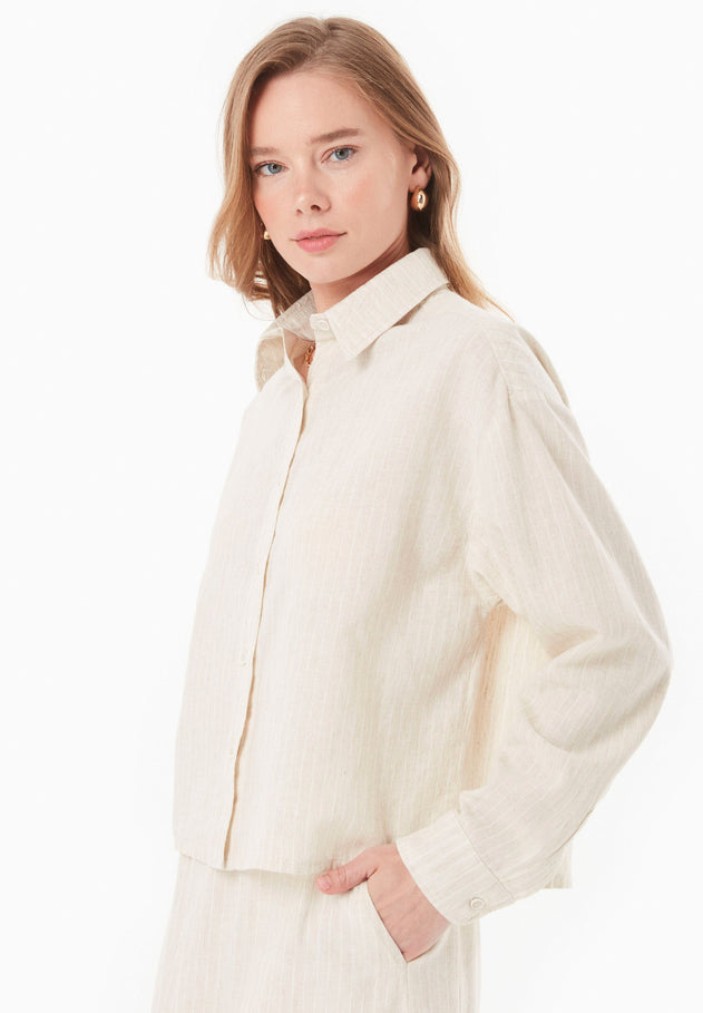 Striped Button-Up Blouse Natural/Off White