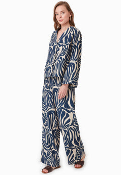Patterned Viscose Blend Blouse Abstract Blue