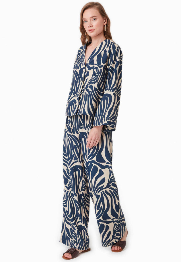 Patterned Viscose Blend Blouse Abstract Blue