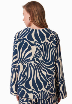 Patterned Viscose Blend Blouse Abstract Blue