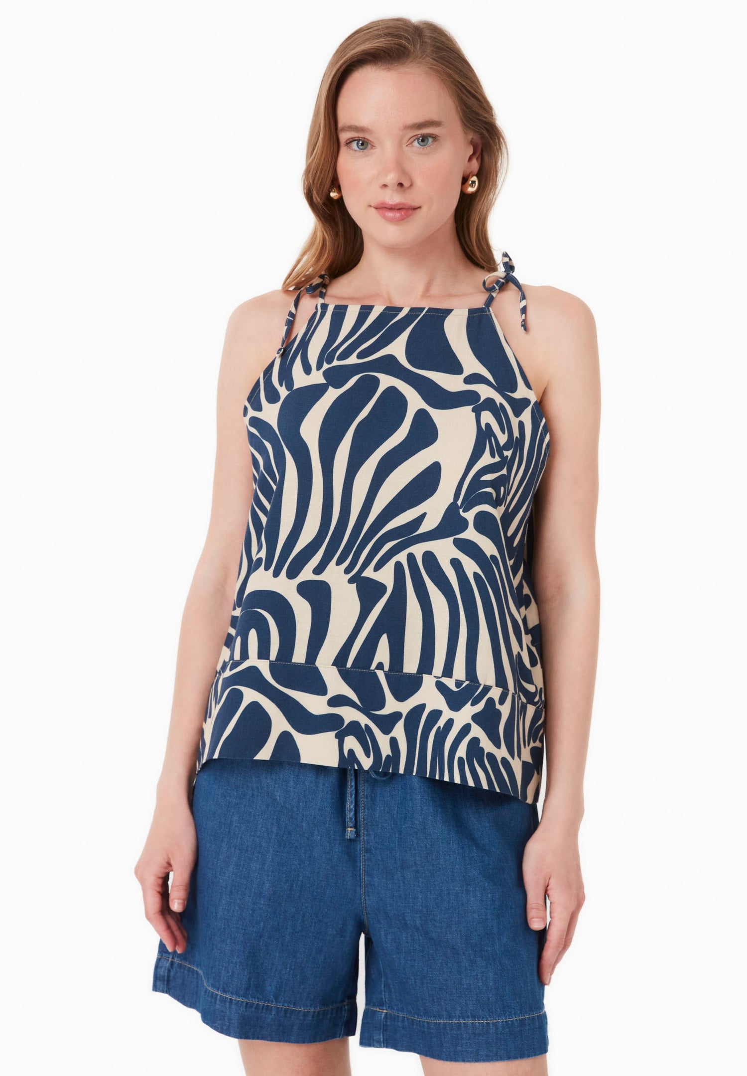 Patterned Viscose Blend Top Abstract Blue