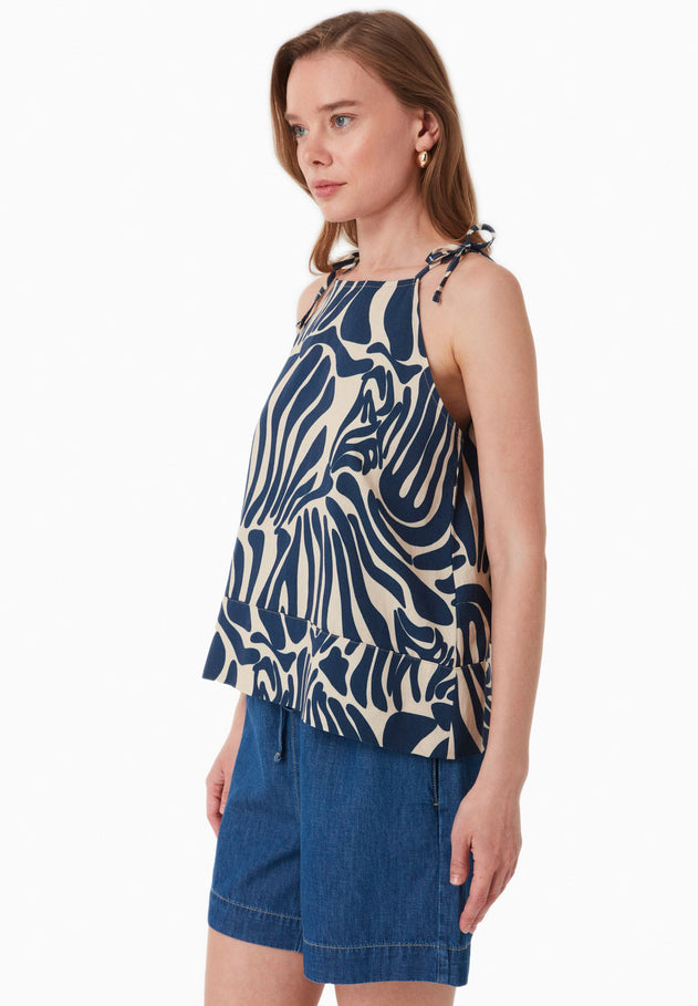 Patterned Viscose Blend Top Abstract Blue