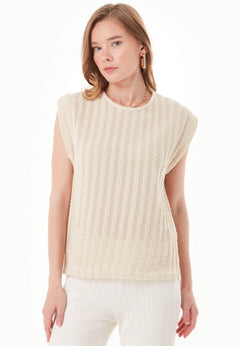 Fantasy Cotton Knit Short Sleeve Top Natural