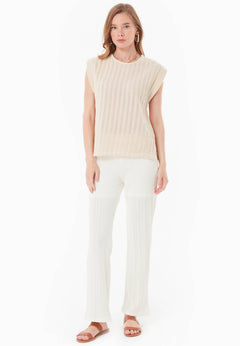 Fantasy Cotton Knit Short Sleeve Top Natural