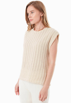 Fantasy Cotton Knit Short Sleeve Top Natural