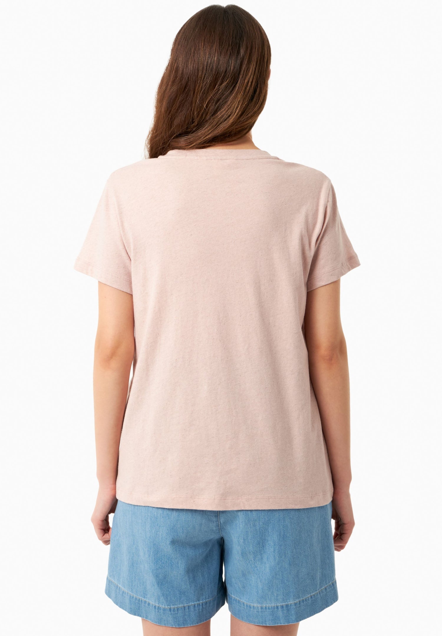 Linen Blend V-Neck T-Shirt Pastel Pink