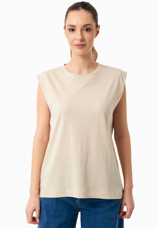 Linen Blend Sleeveless Tee Natural