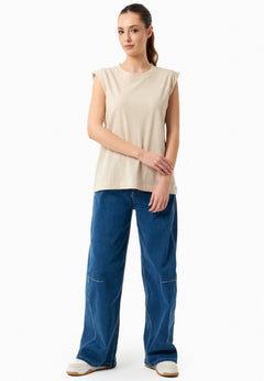 Linen Blend Sleeveless Tee Natural