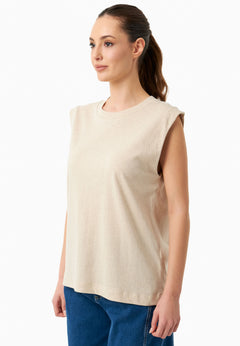 Linen Blend Sleeveless Tee Natural