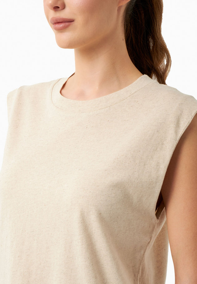 Linen Blend Sleeveless Tee Natural
