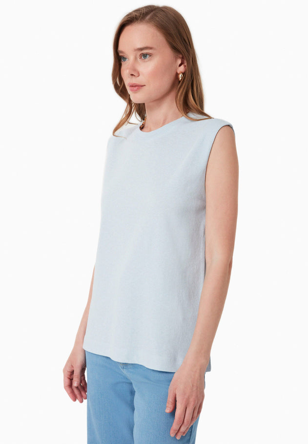 Linen Blend Sleeveless Tee Niagara Blue