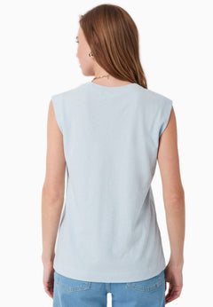 Linen Blend Sleeveless Tee Niagara Blue