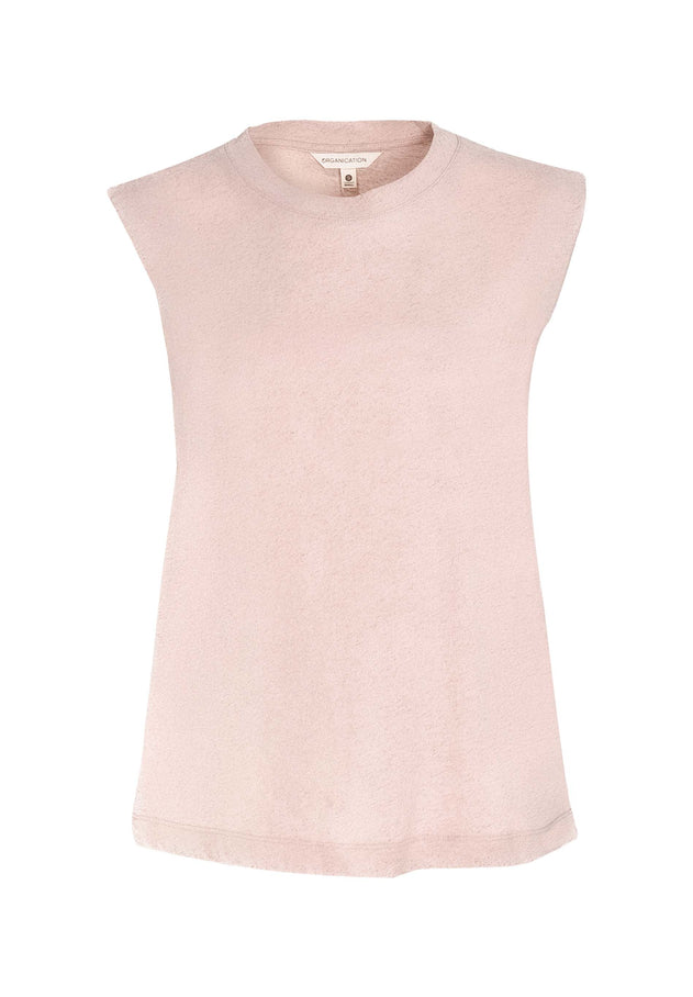 Linen Blend Sleeveless Tee Pastel Pink