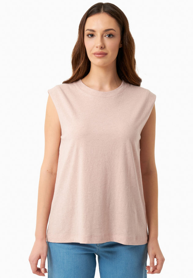Linen Blend Sleeveless Tee Pastel Pink