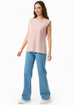 Linen Blend Sleeveless Tee Pastel Pink