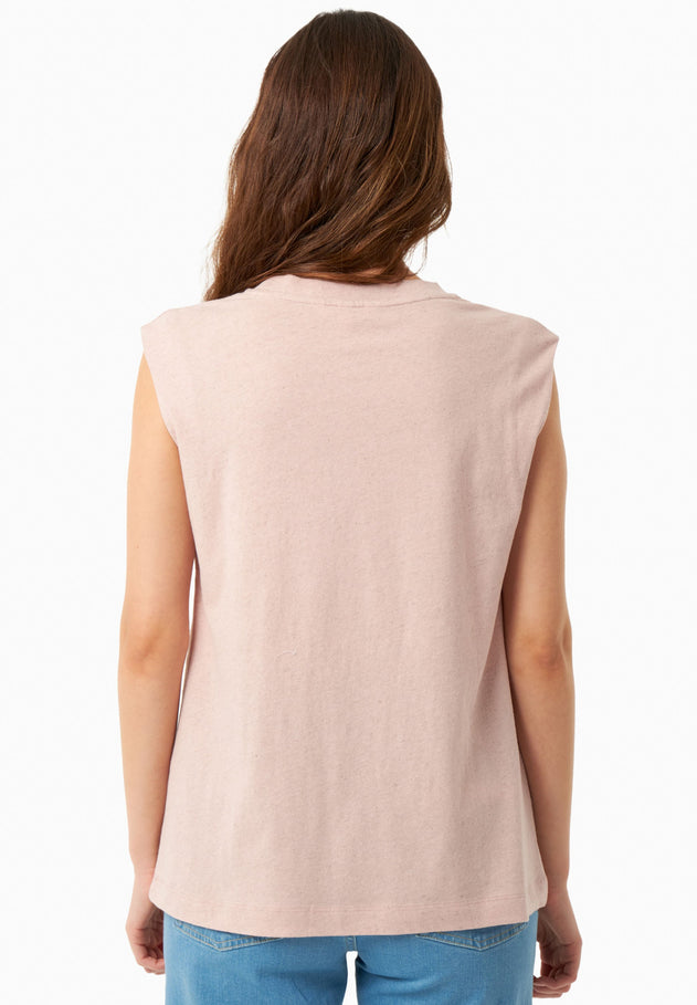 Linen Blend Sleeveless Tee Pastel Pink