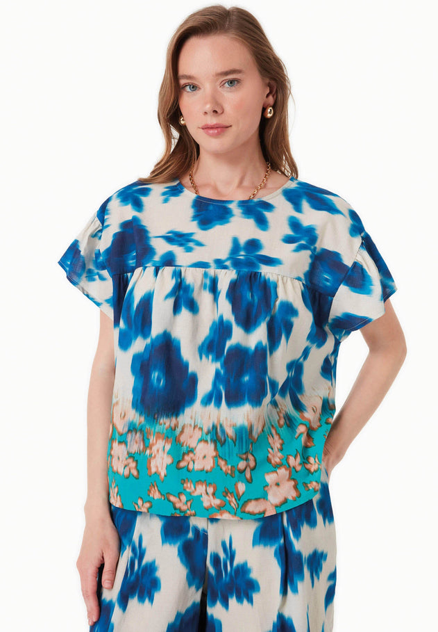 Organic Cotton Voile Blouse Blurry Flowers