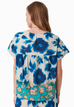 Organic Cotton Voile Blouse Blurry Flowers