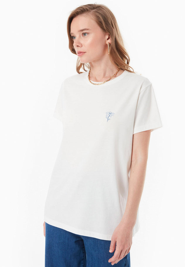 Embroidered Flower T-Shirt Off-White
