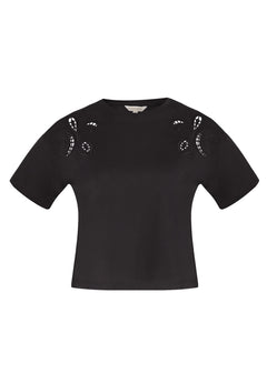 Laser-Cut Embroidery T-Shirt Black