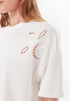 Laser-Cut Embroidery T-Shirt Off-White