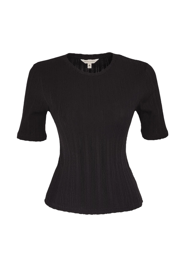 Jacquard Rib Short Sleeved Top Black